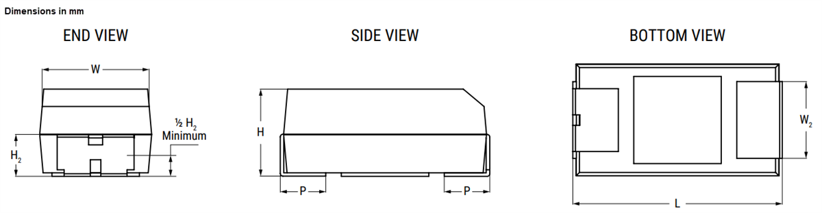 Mechanical Drawing - KEMET T581 MIL-PRF-32700 Polymer Capacitor